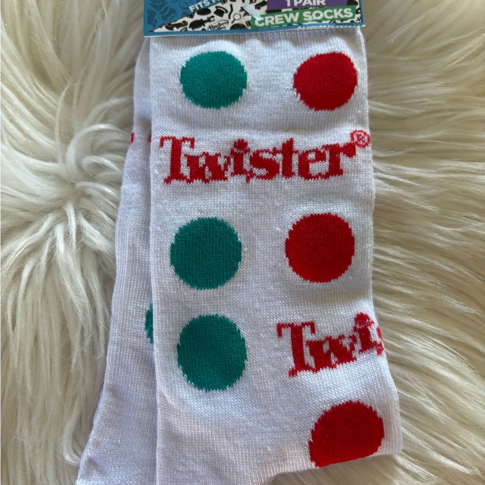Twister Polka Dot Crew Socks - Red and Green on White new